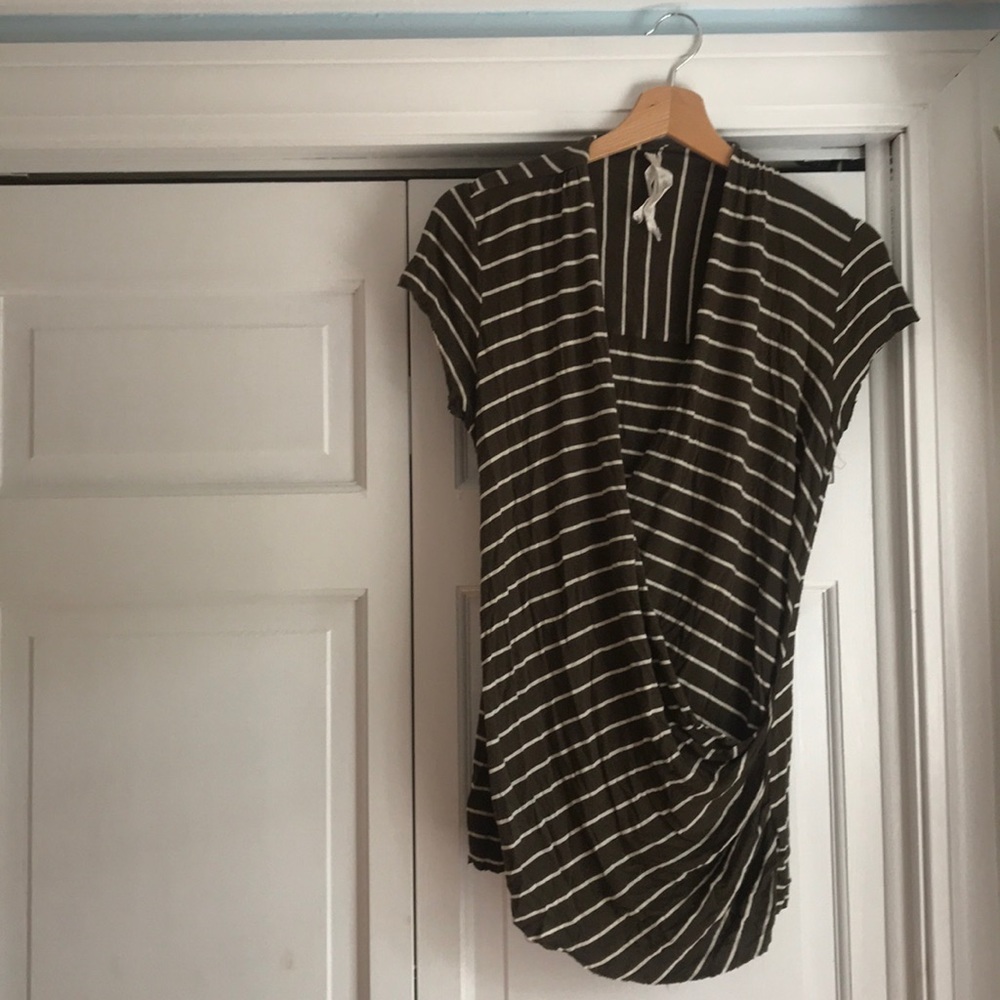 Anthropologie Olive Stripped Cross tee